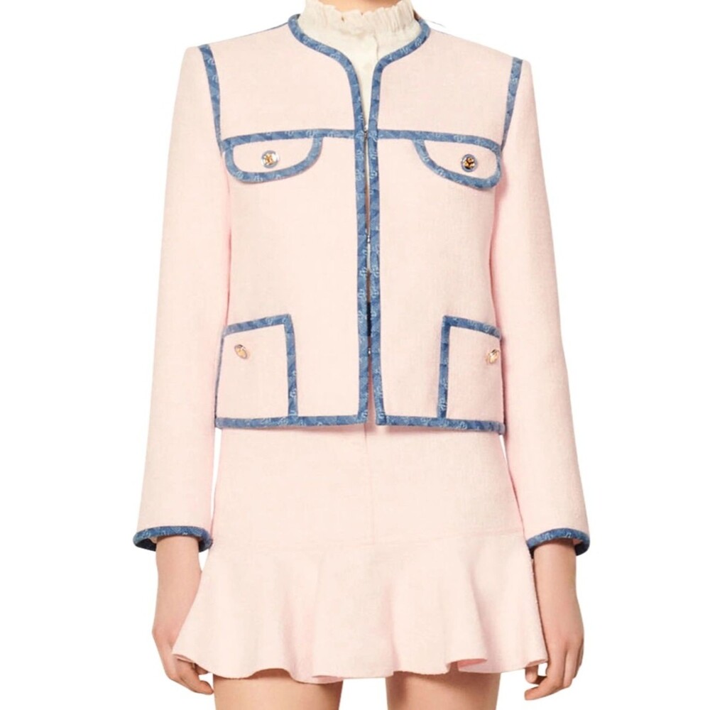Sandro Mixed-material Jacket In Rose Pâle